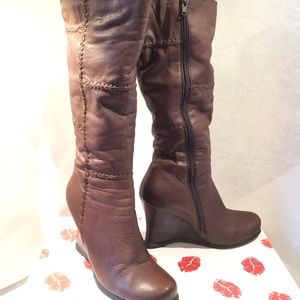 Hot Kiss patchwork brown leather wedge boots